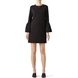 Tibi Womens Black Structured Shift Dress 3/4 Bell Sleeve Zip Front Crepe Size 4